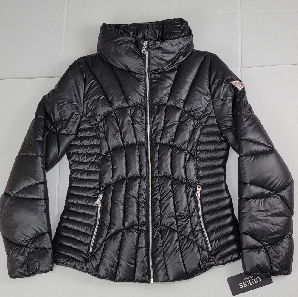 Guess Women’s Quilted Puffer Jacket Black 22LMP808 Size XL New